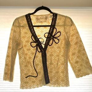 Anthropologie Field Flower Yellow Lace Cardigan